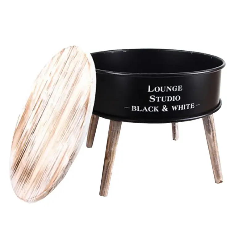 Must-Have Tavolino "Lounge Bar" in metallo laccato con piano in legno apribile h 41 cm