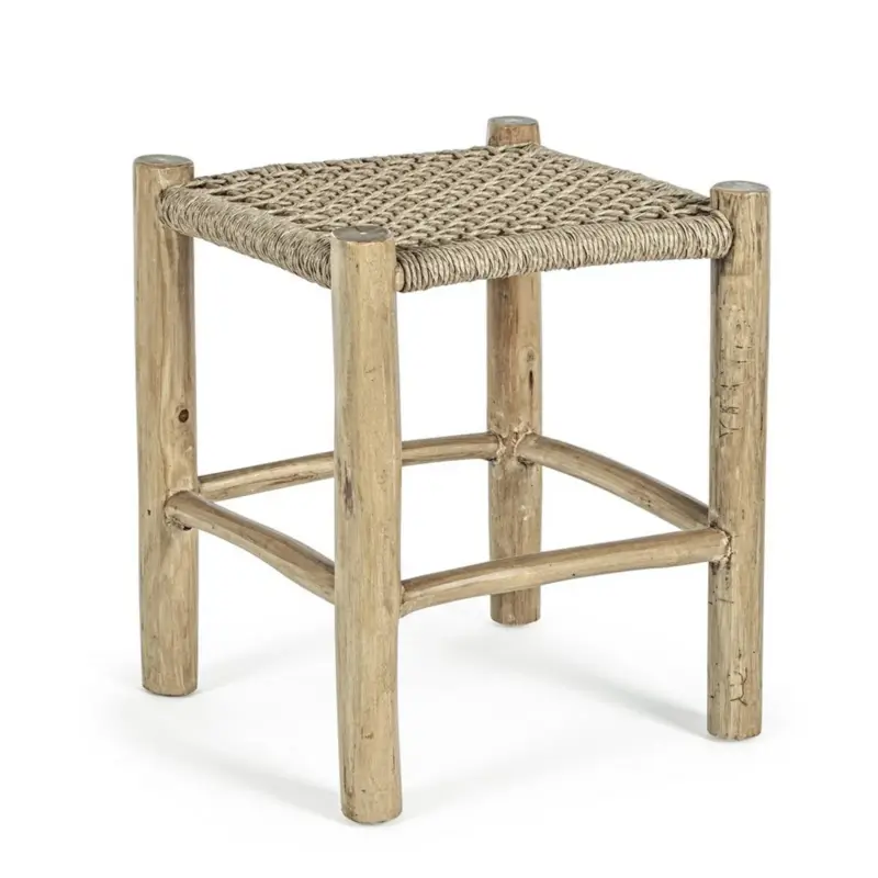 Subito Disponibile Sgabello "Lampok" con struttura in rami di teak, intreccio in fibra sintetica, per esterno