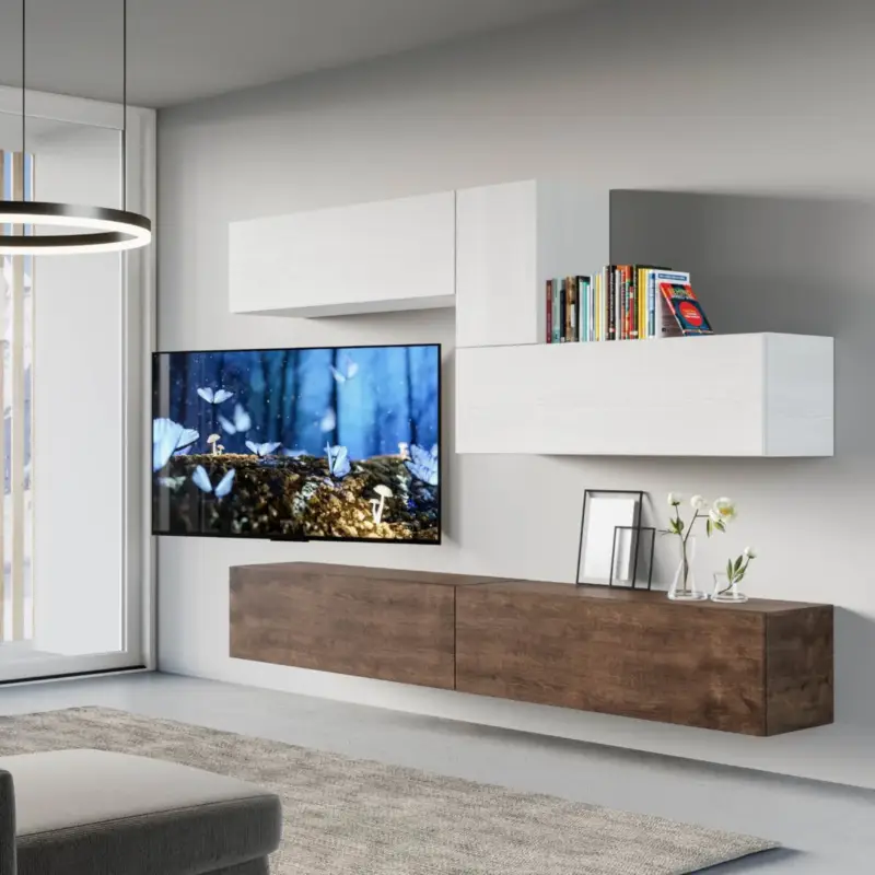 Parete attrezzata per soggiorno porta TV con ripiani per arredamento camere ed interni 268 cm Offerta Del Giorno
