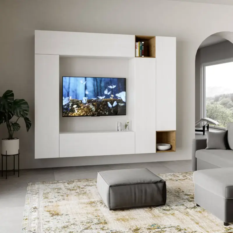 Acquista Ora Parete attrezzata per soggiorno porta TV con ripiani per arredamento camere ed interni 254 cm