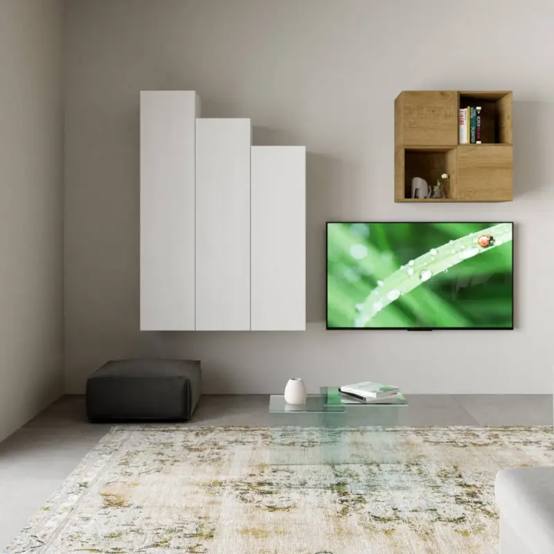 A Buon Prezzo Parete attrezzata per soggiorno porta TV con ripiani per arredamento camere ed interni 120 cm