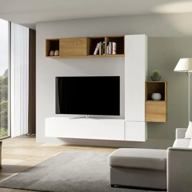 Miglior Prezzo Parete attrezzata per soggiorno porta TV con ripiani per arredamento camere ed interni 254 cm