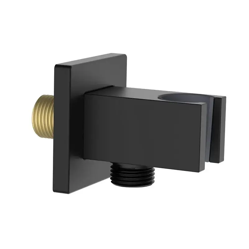 Compra Adesso Presa acqua quadrata con supporto doccino in ottone color nero opaco