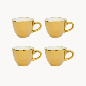 Super Prezzo Set 4 tazzine in ceramica con manico oro Good Morning