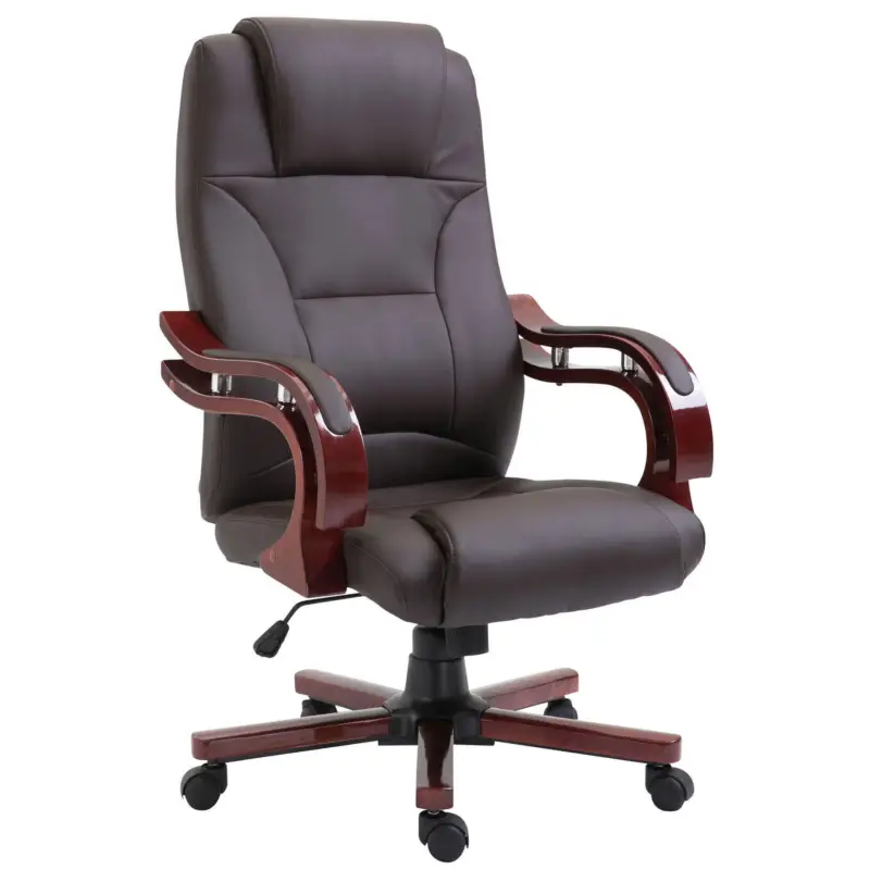 Compra Online Poltrona da ufficio LIVERPOOL, Imbottitura spessa e Comfort extra, Speciale design in legno, in Pelle colore Marrone