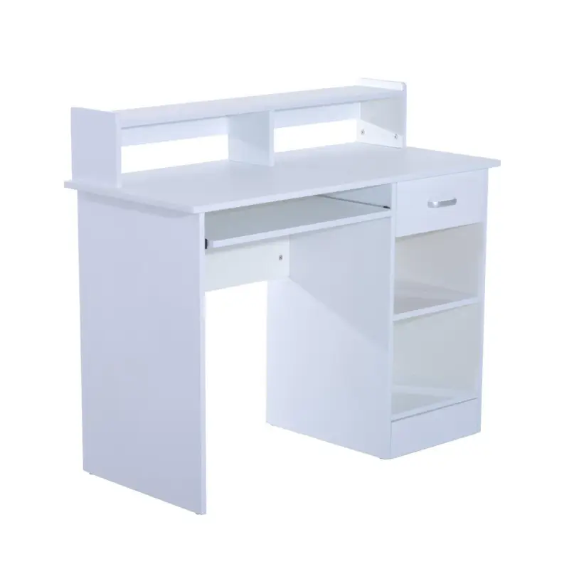 Scrivania per Computer ADEN, in Legno, Con Ripiano per Tastiera e Stampante, Color Bianco Offerta Lampo