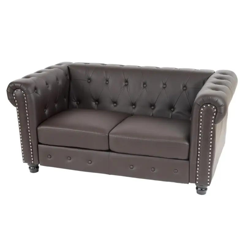 Bestseller Divano a 2 Posti CHESTER, Elegante, Pelle, Gambe Tornite, in Marrone