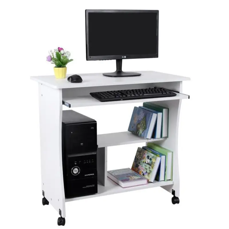 Subito Disponibile Scrivania PC KIARA, con Ruote, Ripiano Estraibile, 80x48x76cm, Bianco