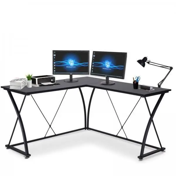 Scrivania Per PC MANILA, Angolare, 142x142x76cm, in Legno, Nero Esclusivo
