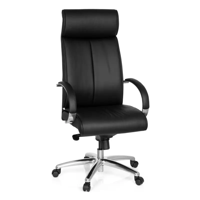 DEMO# Poltrona da Ufficio NAMI, Stile Elegante, Cuciture a Vista, Pelle Nera Di Tendenza