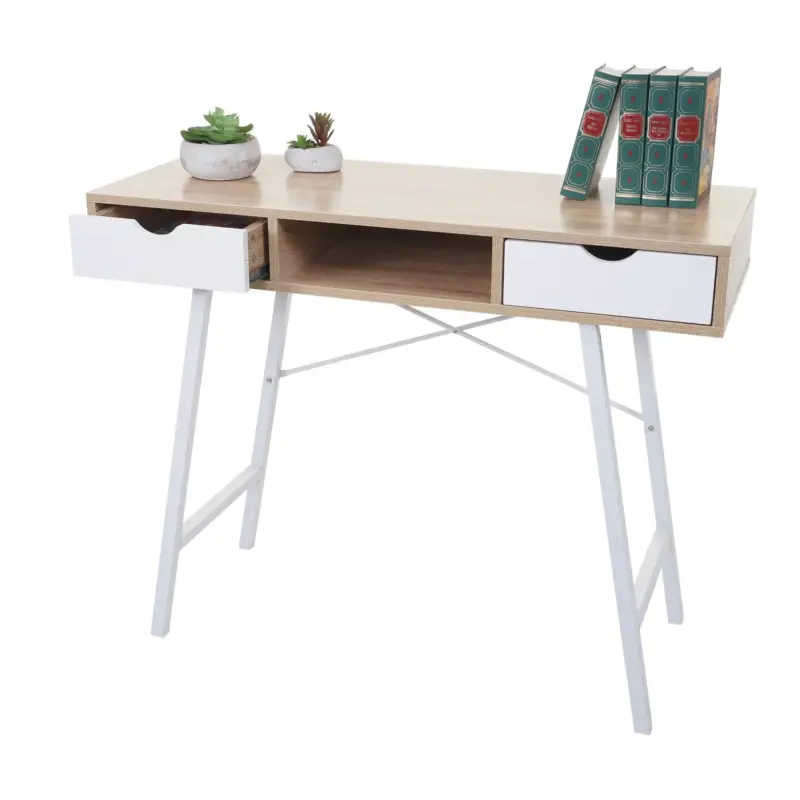 Scrivania NILSA, Design nordico, 100x40x80 cm, Legno Marrone e Bianco Subito Disponibile