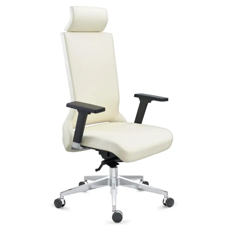Ultimissimo Modello Potrona da Ufficio RIVIERA, Ergonomica e Moderna, Uso Professionale, in Vera Pelle, Bianco