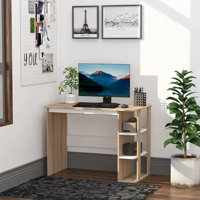 Compra Adesso Scrivania per computer NIZA, 100x55x74cm, in Legno colore Rovere e Bianco