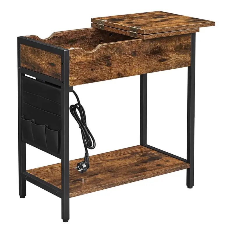 Tavolino OXANA, Ribaltabile, Multipresa, 60x31,5x60cm, In Metallo e Legno Faggio Nuova Collezione