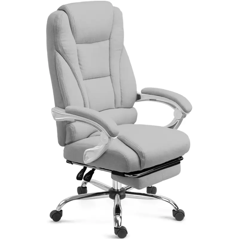 DEMO# Poltrona da ufficio COMODITY TESSUTO, Spessa imbottitura, Poggiapiedi Estensibile, color Grigio chiaro Reso Gratuito