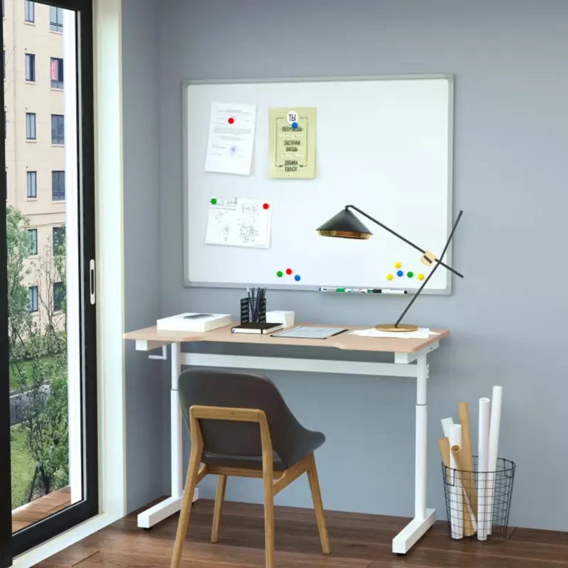 Scrivania ALBENY, 120x60cm, Versatile e Moderna, Regolabile in Altezza, Bianco e Faggio Nuovo Arrivo